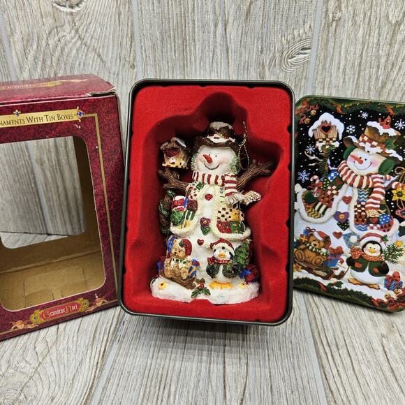 Grandeur Noel Holiday Snowman Ornament Tin Box Polyresin 4"‎ Christmas New Gift - Picture 5 of 5